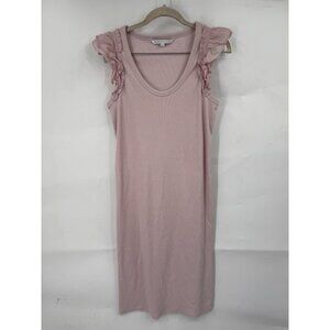 The Nine By Hatch Ribbed Ruffle Knee Length Dress Women Medium Pink